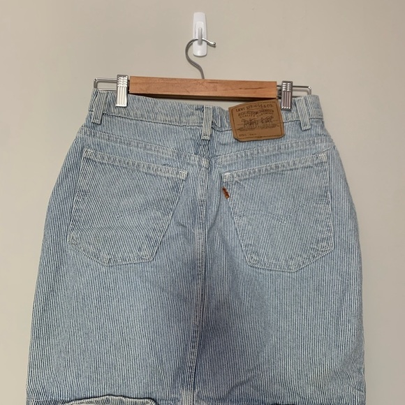Vintage Orange Tab Levi's Denim Railroad Stripe Mini Skirt Size 9 Jr. - Picture 2 of 10